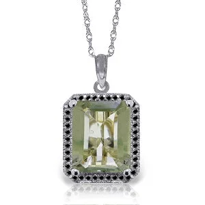 14K Solid White Gold Necklace w/ Natural Black Diamonds & Green Amethyst