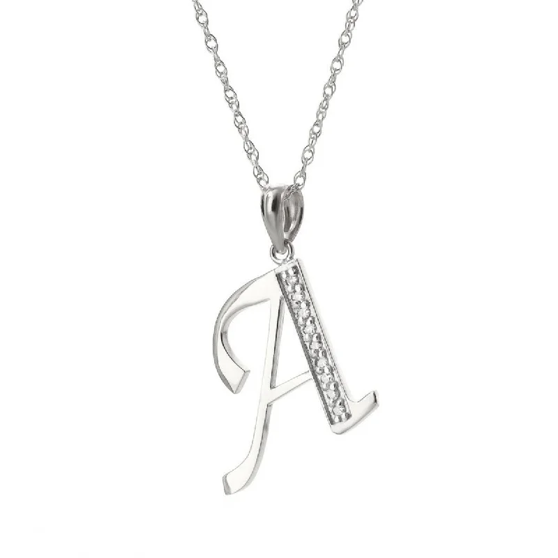 14K Solid White Gold Necklace w/ Natural Diamonds Initial 'a' Pendant