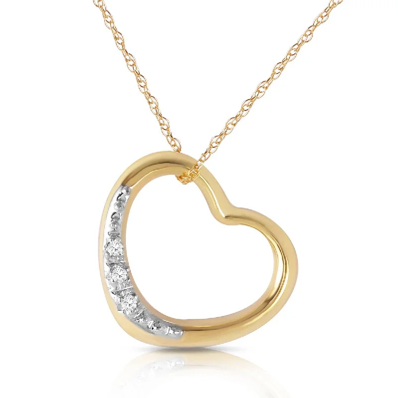 14K Solid Yellow Gold Heart Diamond Necklace