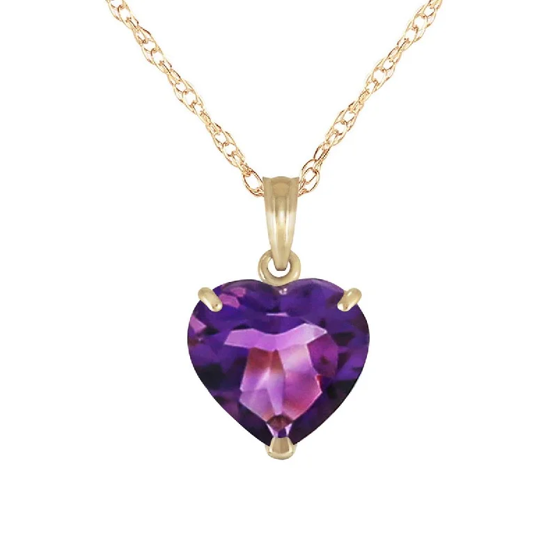 14K Solid Yellow Gold Necklace w/ Natural 10mm Heart Amethyst