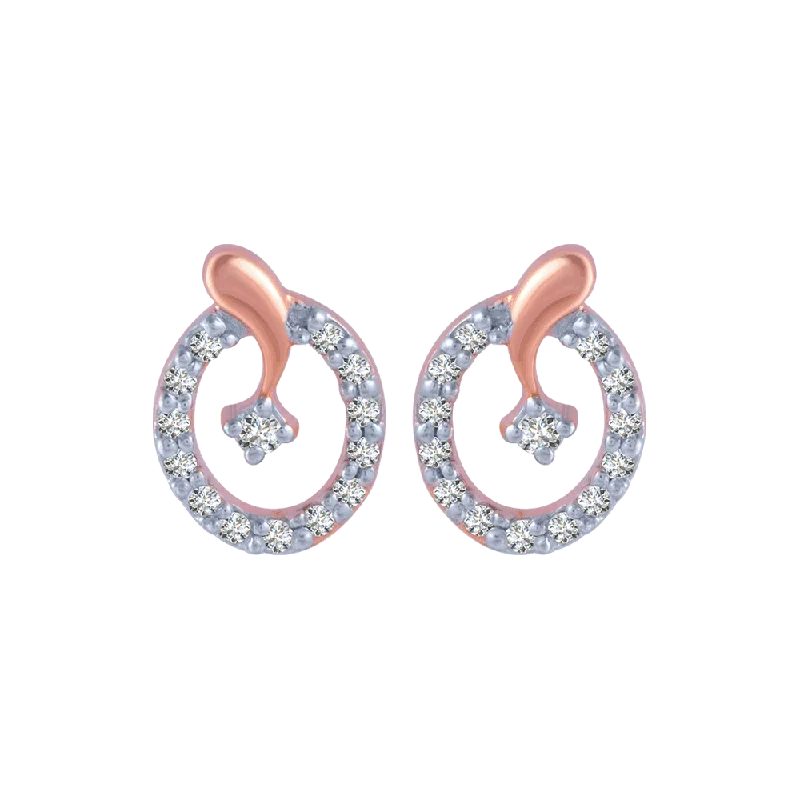 14KT (585) Rose Gold And Diamond Stud Earrings For Women