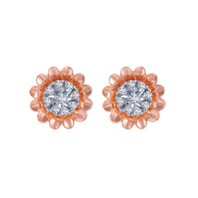 14KT (585) Rose Gold And Diamond Stud Earrings For Women