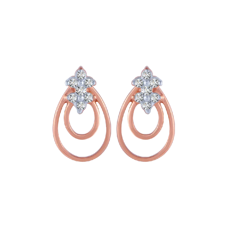 14KT (585) Rose Gold And Diamond Stud Earrings For Women