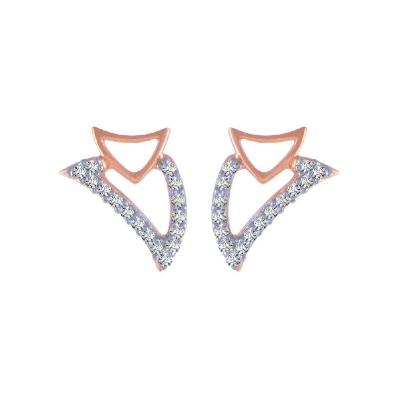 14KT (585) Rose Gold And Diamond Stud Earrings For Women