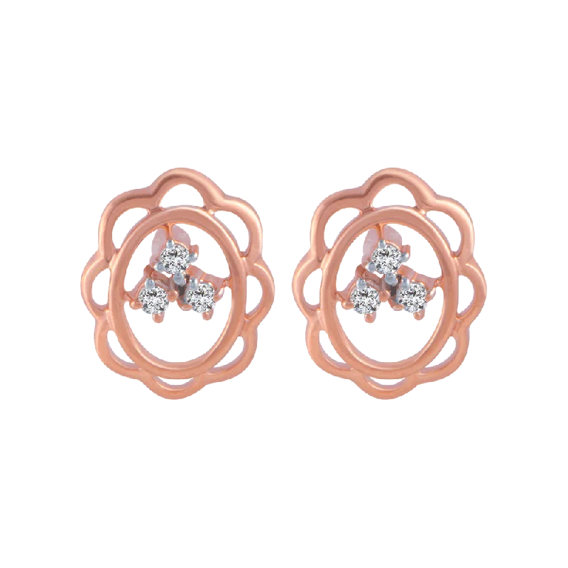 14KT (585) Rose Gold And Diamond Stud Earrings For Women