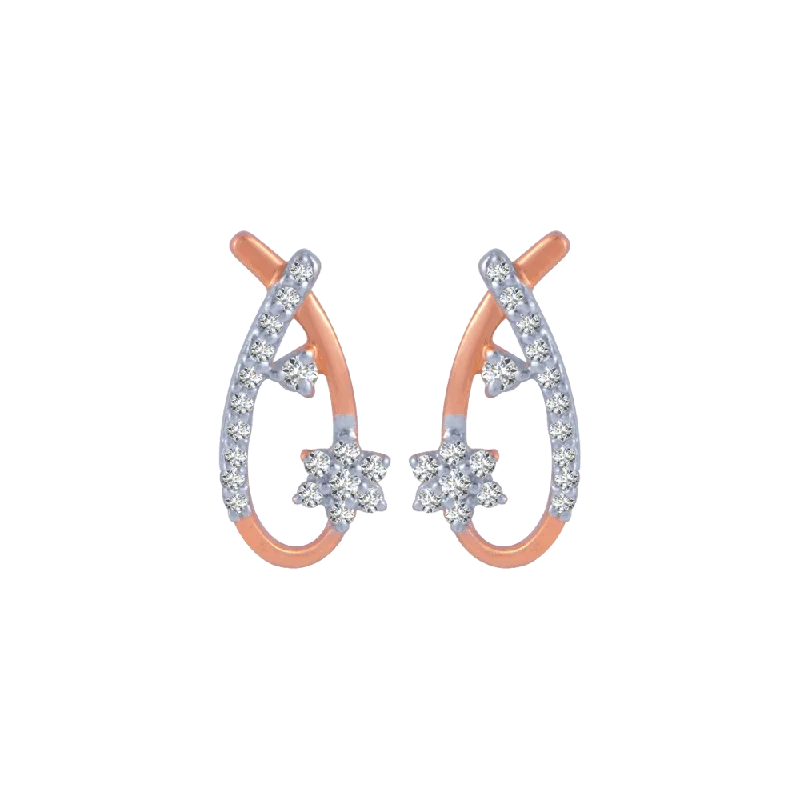 14KT (585) Rose Gold And Diamond Stud Earrings For Women