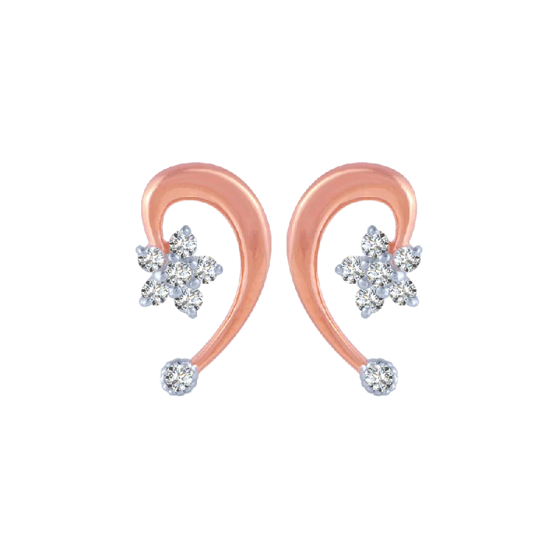 14KT (585) Rose Gold And Diamond Stud Earrings For Women