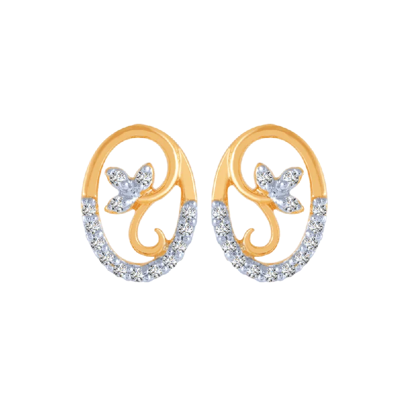 14KT (585) Yellow Gold And Diamond Stud Earrings For Women