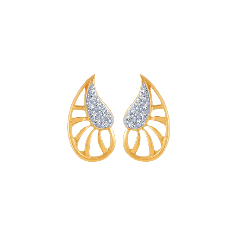 14KT (585) Yellow Gold And Diamond Stud Earrings For Women