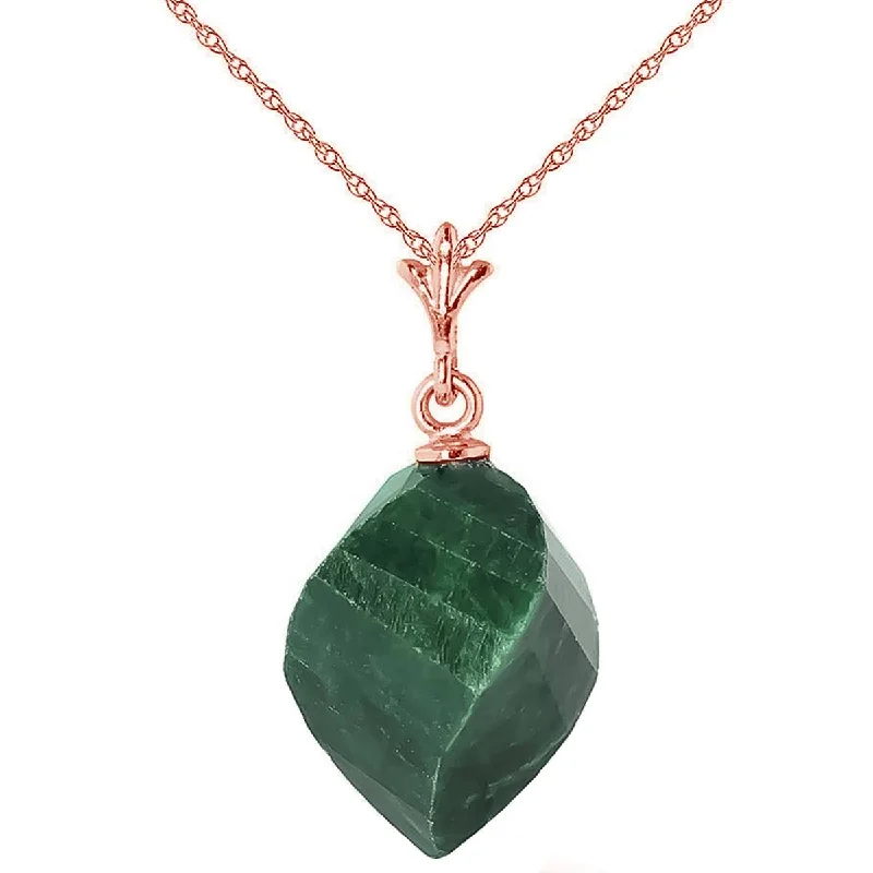 15.25 Carat 14K Solid Rose Gold Necklace Twisted Briolette Emerald