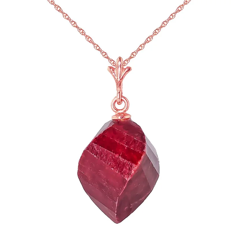 15.25 Carat 14K Solid Rose Gold Necklace Twisted Briolette Ruby