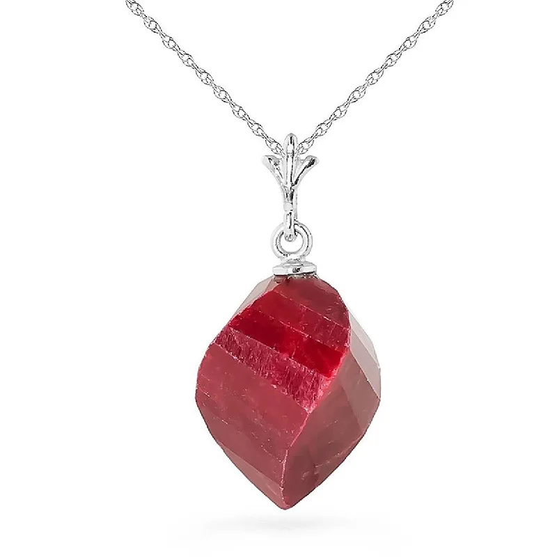 15.25 Carat 14K Solid White Gold Necklace Twisted Briolette Ruby