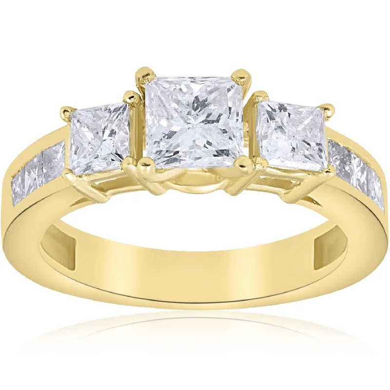 2 1/2 ct Princess Cut Diamond Engagement Ring Yellow Gold