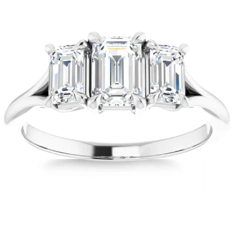 2.10Ct Emerald Cut Three Stone Diamond Engagement Ring Gold Lab Grown