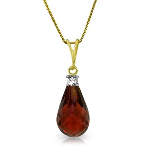 2.3 Carat 14K Solid Yellow Gold Rosy Cheeks Garnet Diamond Necklace