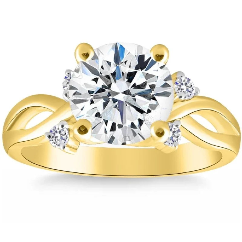 2 5/8Ct Moissanite & Diamond Twist Engagement Ring in Yellow Gold