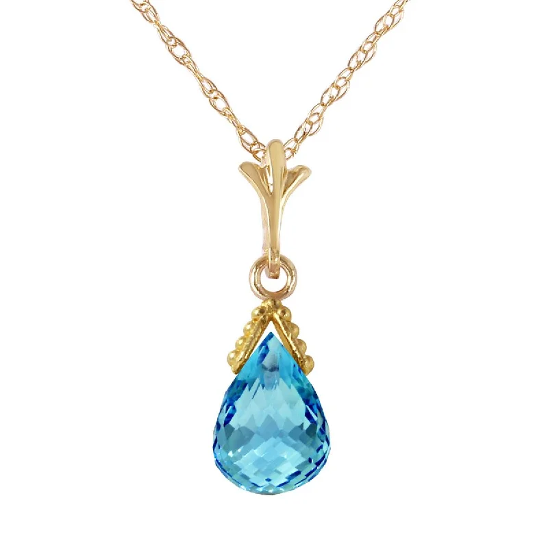 2.5 Carat 14K Solid Yellow Gold Necklace Briolette Blue Topaz