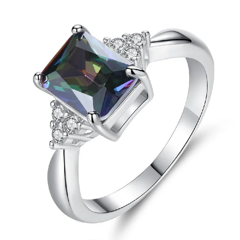 Mystic Topaz Ring 2.5 ct Princess Cut