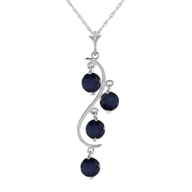 2 Carat 14K Solid White Gold Blue Of The Wind Sapphire Necklace