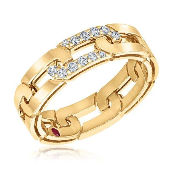 Roberto Coin Navarra Slim Ring Band With Diamonds in 18K Yellow Gold