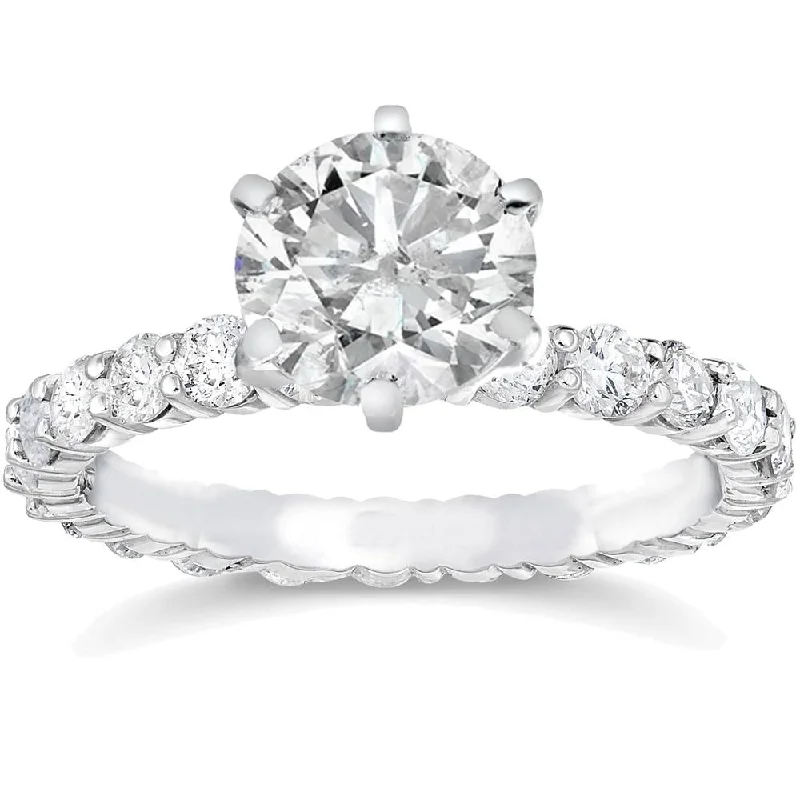 3 1/2ct Clarity Enhanced Diamond Eternity Engagement Ring Round Cut White Gold