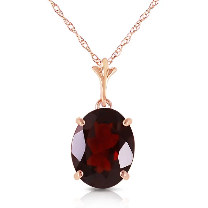 3.12 Carat 14K Solid Rose Gold Solo Oval Garnet Necklace