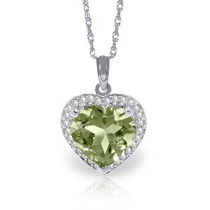 3.39 Carat 14K Solid White Gold Shall Overcome Green Amethyst Diamond Necklace