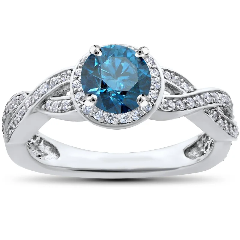 3/4ct Blue & White Diamond Halo Infinity Engagement Ring White Gold