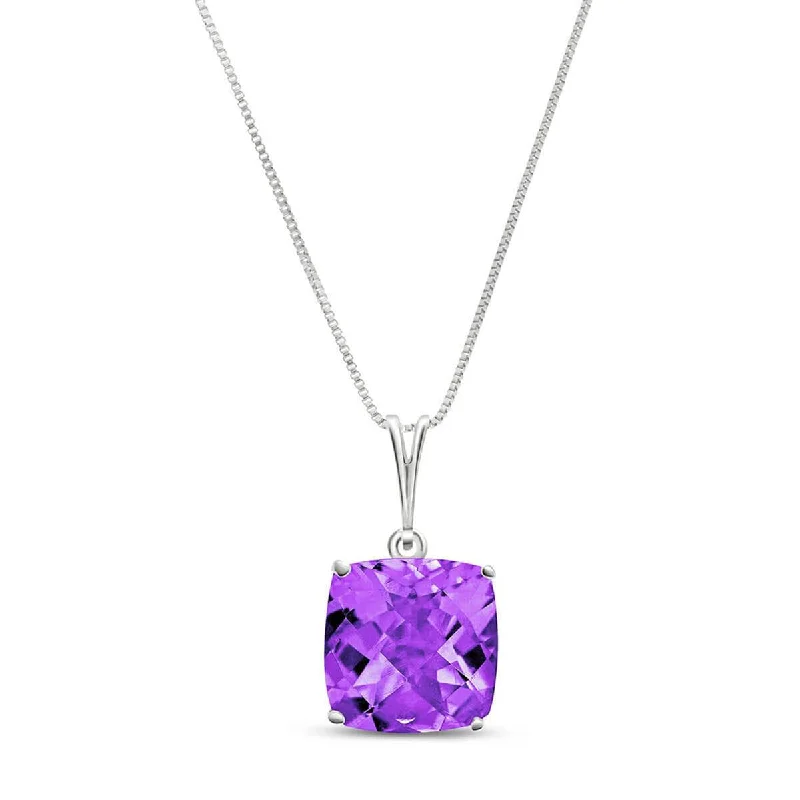 3.6 Carat 14K Solid White Gold Necklace Natural Checkerboard Cut Purple Amethyst