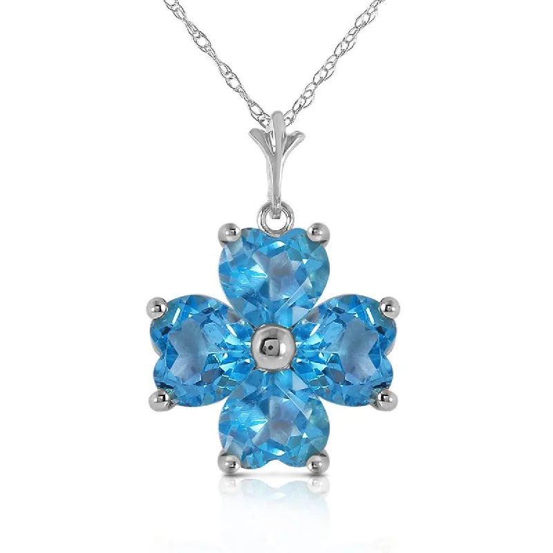 3.8 Carat 14K Solid White Gold Who Laughs Last Blue Topaz Necklace