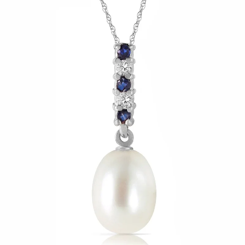 4.15 Carat 14K Solid White Gold Necklace Diamond, Sapphire Briolette Pearl