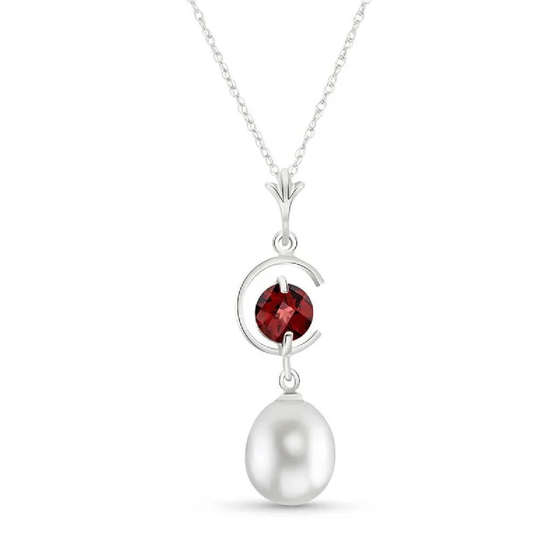 4.5 Carat 14K Solid White Gold Day And Night Garnet Pearl Necklace