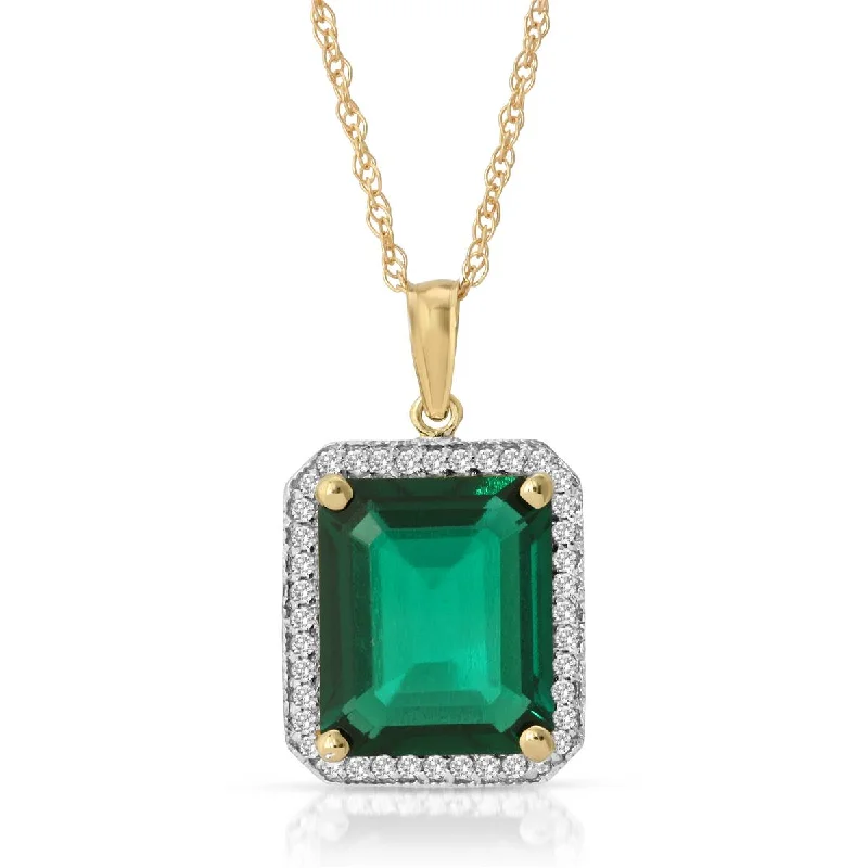 4.70 Carat Total Weight 14K Solid Yellow Gold Emerald Halo Design Pendant Necklace Brilliant Emerald Octagon Shape Cut Natural Diamonds Round Cut Anniversary Engagement Birthday