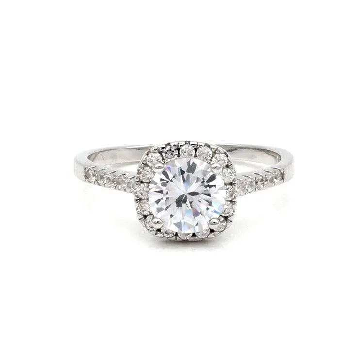 5/8 CTW Brilliance: AAA+ Round Cubic Zirconia Halo Adjustable Ring