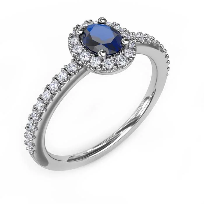 Fana Classic Halo Sapphire and Diamond Ring in 14K White Gold