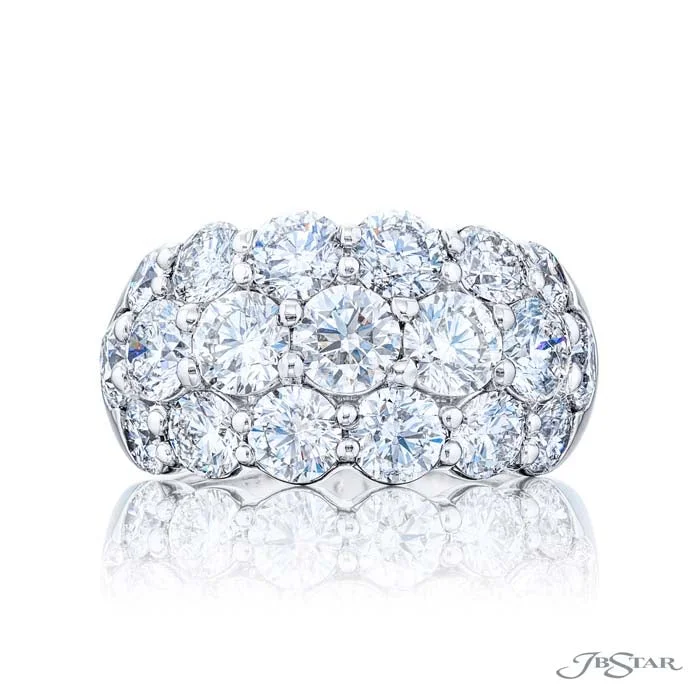 J B Star Three Row Cluster Ring in Platinum