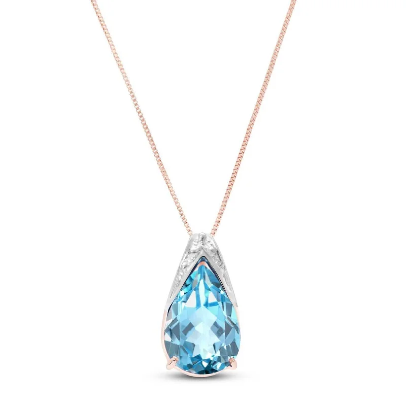 6 Carat 14K Solid Rose Gold Ocean Blue Topaz Necklace