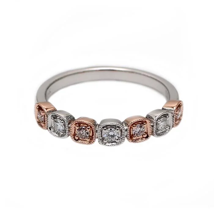 Mountz Collection Alternating Pink and White Diamond Ring in 18K White and Rose Gold