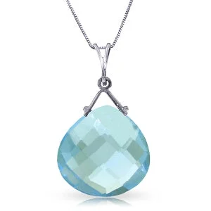 8.5 Carat 14K Solid White Gold Instrument Of A Giver Blue Topaz Necklace