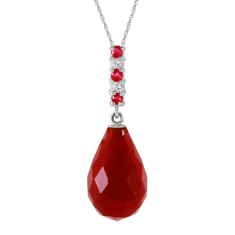 8.95 Carat 14K Solid White Gold Necklace Diamond Briolette Drop Ruby