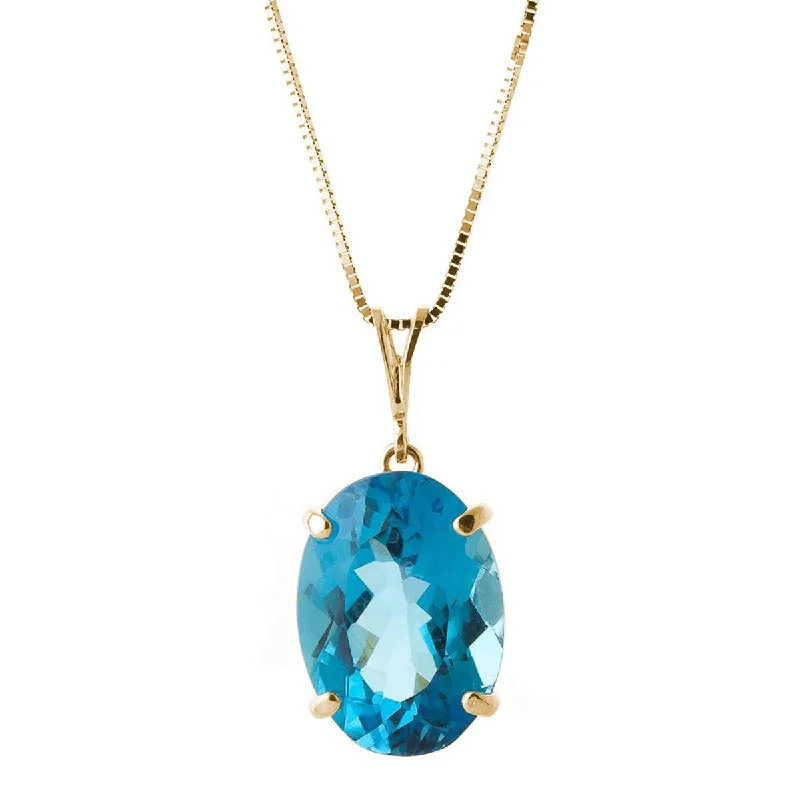 8 Carat 14K Solid Yellow Gold Necklace Oval Blue Topaz