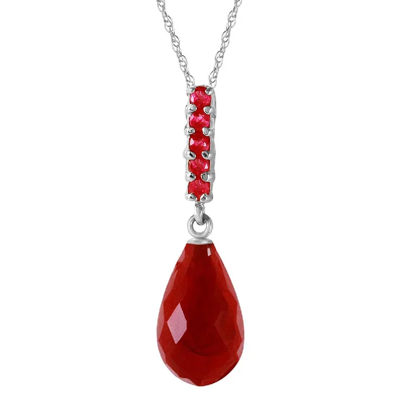 9 Carat 14K Solid White Gold Necklace Briolette Drop Ruby