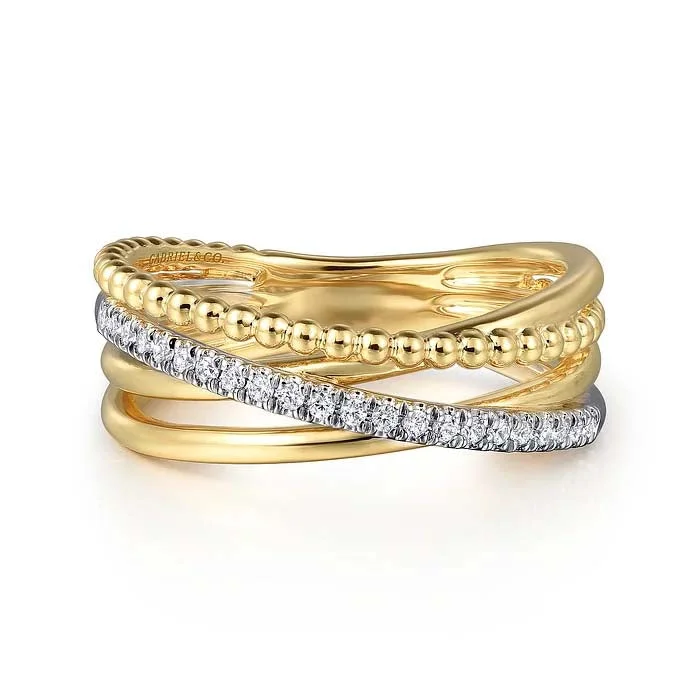 Gabriel & Co. Bujukan Diamond Criss Cross Ring in 14K Yellow and White Gold