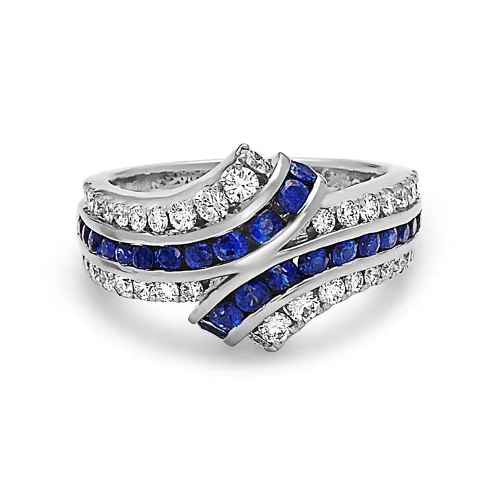 Charles Krypell "Krypell Collection" Diamond and Sapphire Bypass Ring in 18K White Gold