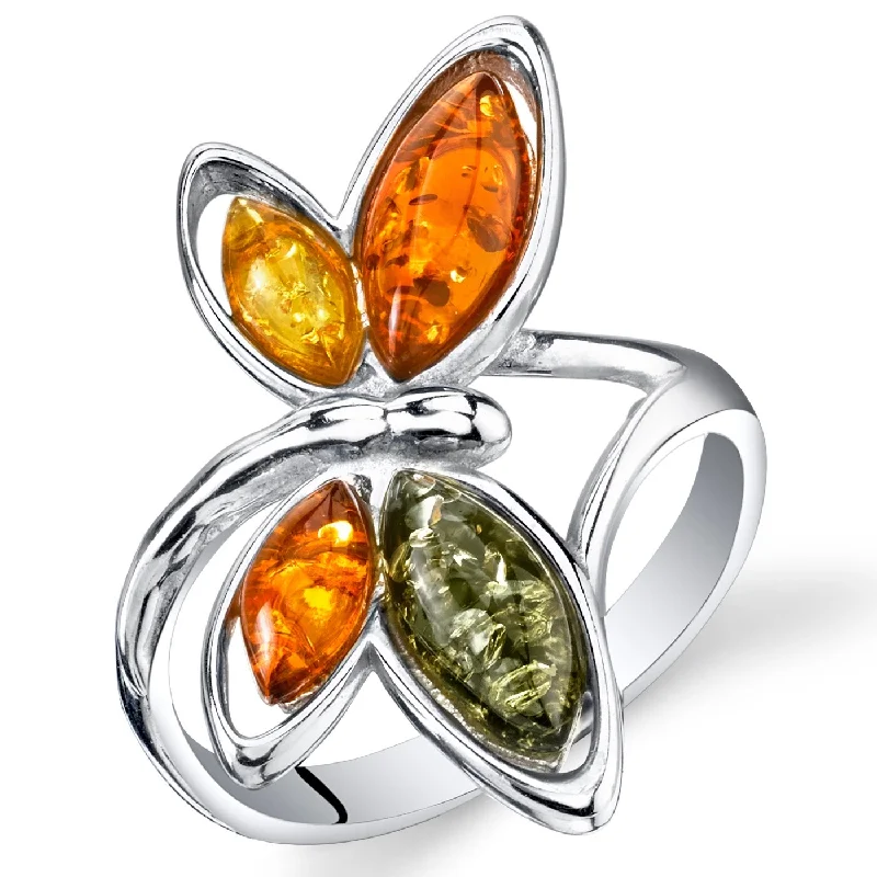 Amber Butterfly Ring in Sterling Silver