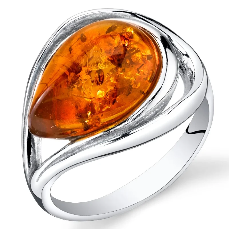 Amber Teardrop Ring in Sterling Silver