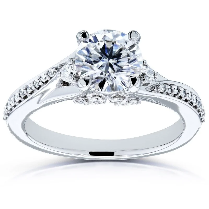 Annello by Kobelli 14k White Gold 1 1/4 Carat TGW Moissanite and Diamond Fancy Bypass Engagement Ring (GH/VS, GH/I)