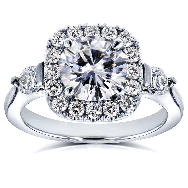 Annello by Kobelli 14k White Gold 1 2/5ct TGW Moissanite and Diamond Halo Engagement Ring