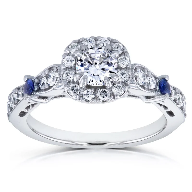 Annello by Kobelli 14k White Gold 1ct TGW Moissanite with Sapphire and Diamond Antique Engagement Ring (GH, I1-I2)