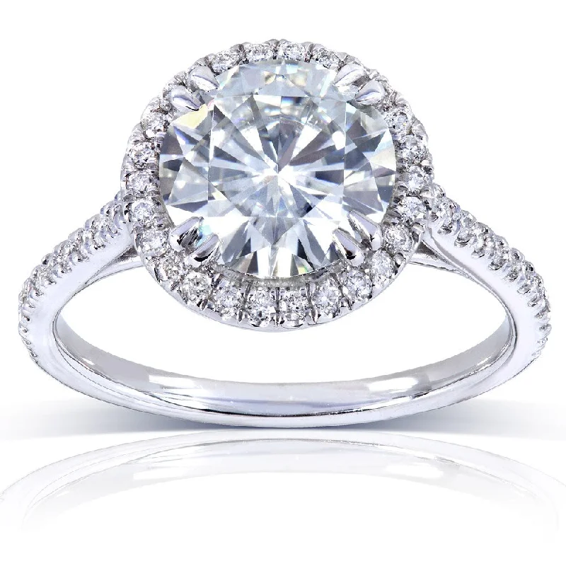 Annello by Kobelli 14k White Gold 2 1/6ct TGW Moissanite and Diamond Round Halo Engagement Ring